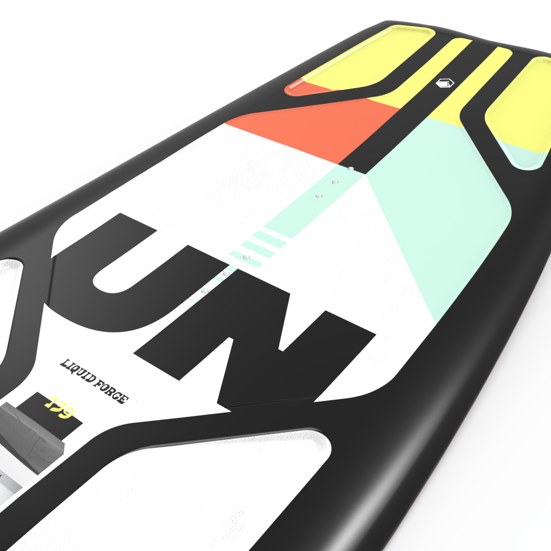 A durable Liquid Force 2024 Unity Wakeboard with the word "un" on it.