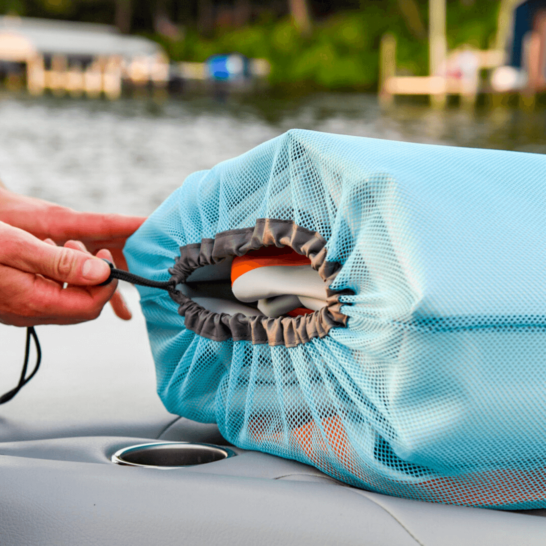 A MISSION Titan holding a bag on a MISSION Boat Tie-Up Fender.