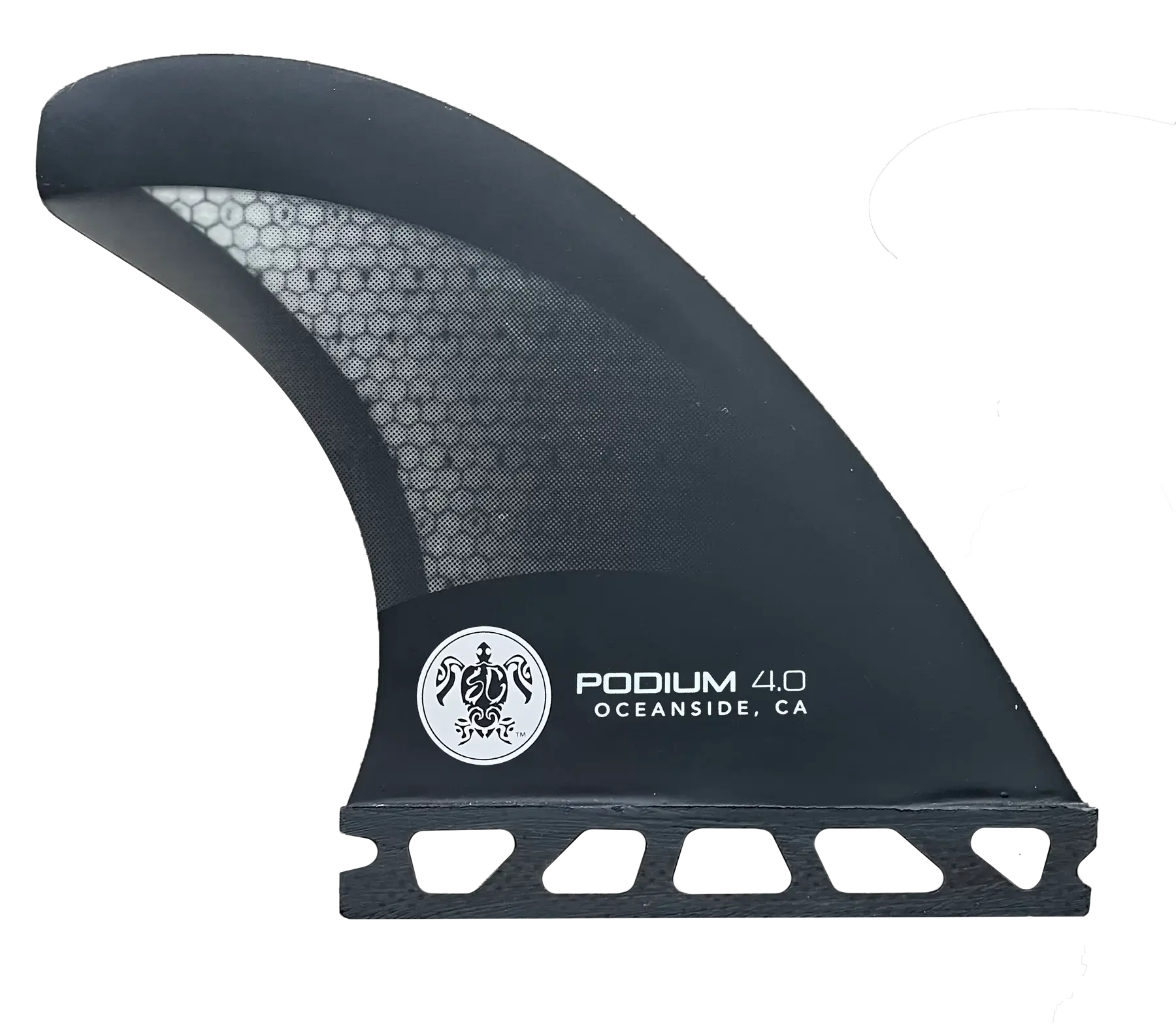 A stylish black Soulcraft M2 Wakesurf Board fin designed for carving during surf comps, featuring a logo.