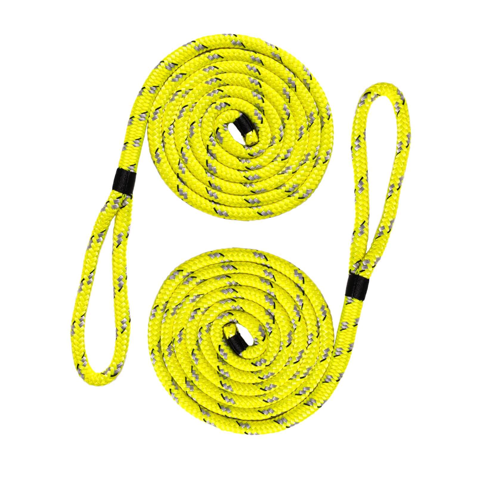 Two yellow MISSION Fender Lines 3/8" x 6' - 2 Pack on a white background.