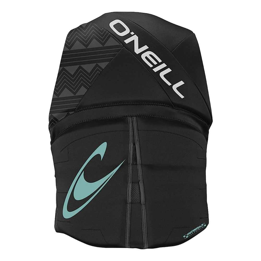 A black O'Neill Women's Reactor USCG Vest, suitable for wake and waterski athletes.