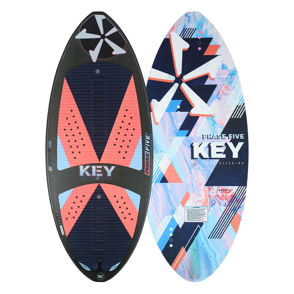 A Phase 5 wakesurfer with advanced riding capabilities featuring the Phase 5 2023 Key Wakesurf Board design.