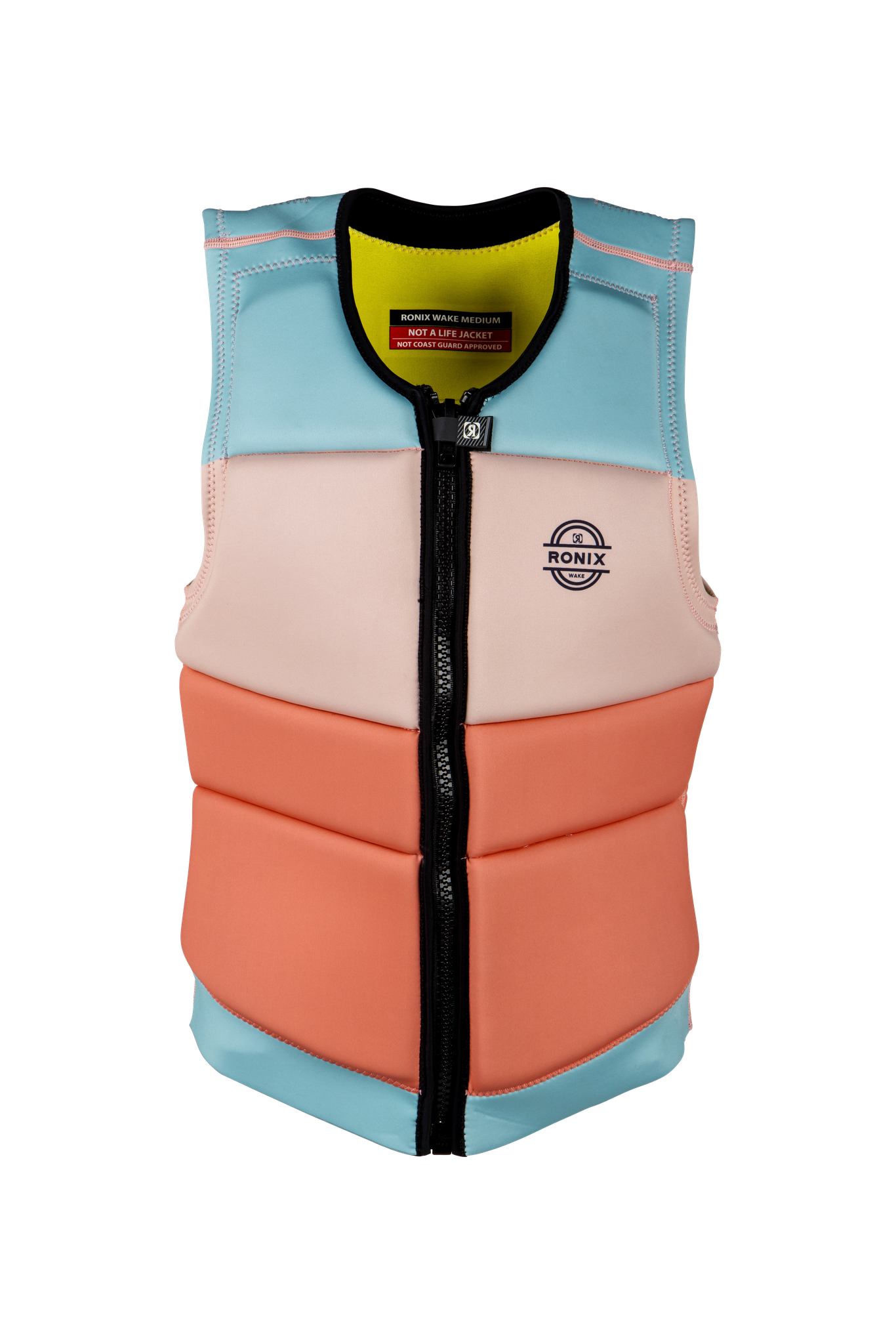 A Ronix 2023 Coral Women's CE Impact Vest with a pink, orange, and blue color.
