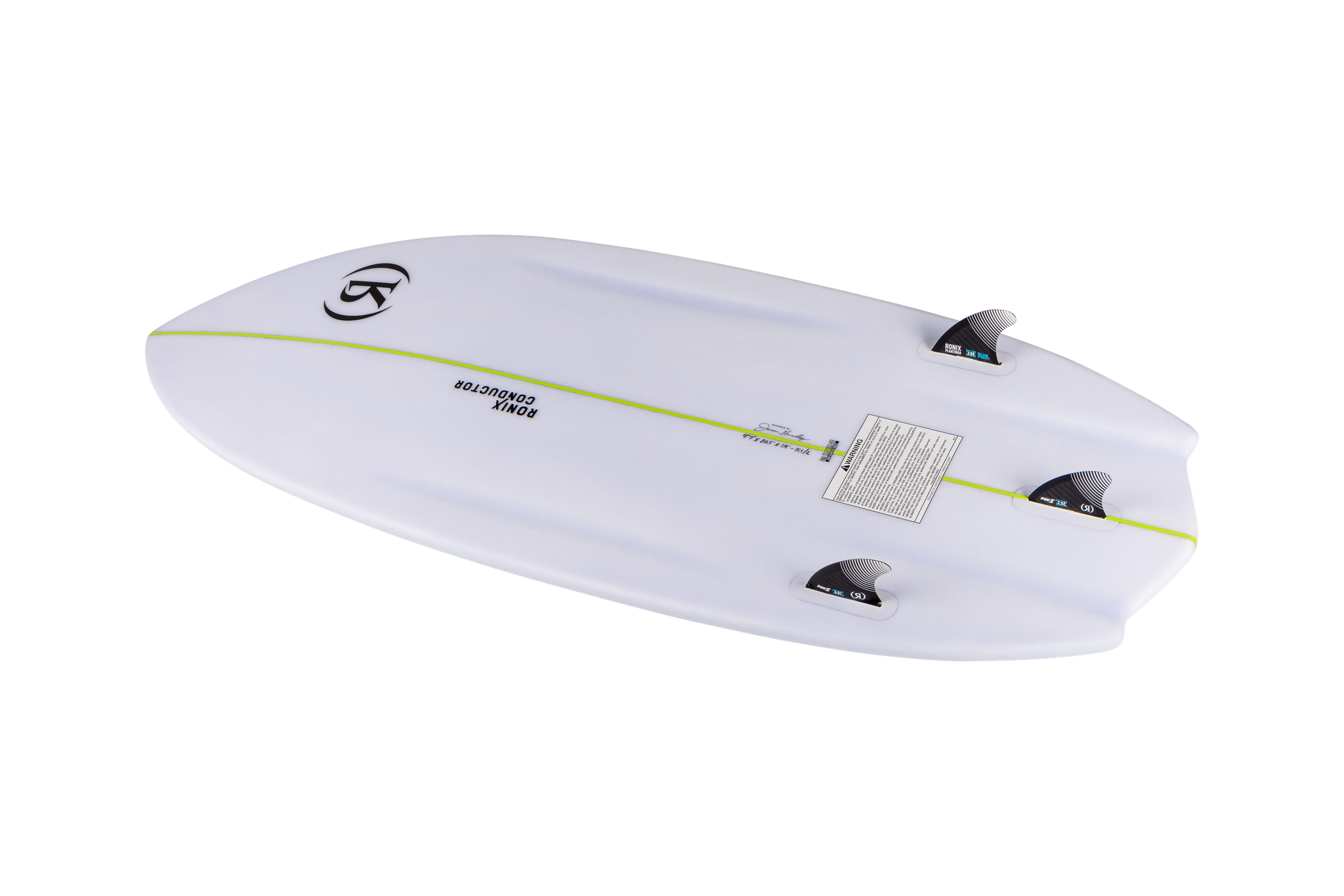 A Ronix 2023 Flyweight Conductor Wakesurf Board gracefully glides through the powerful waves with incredible speed.