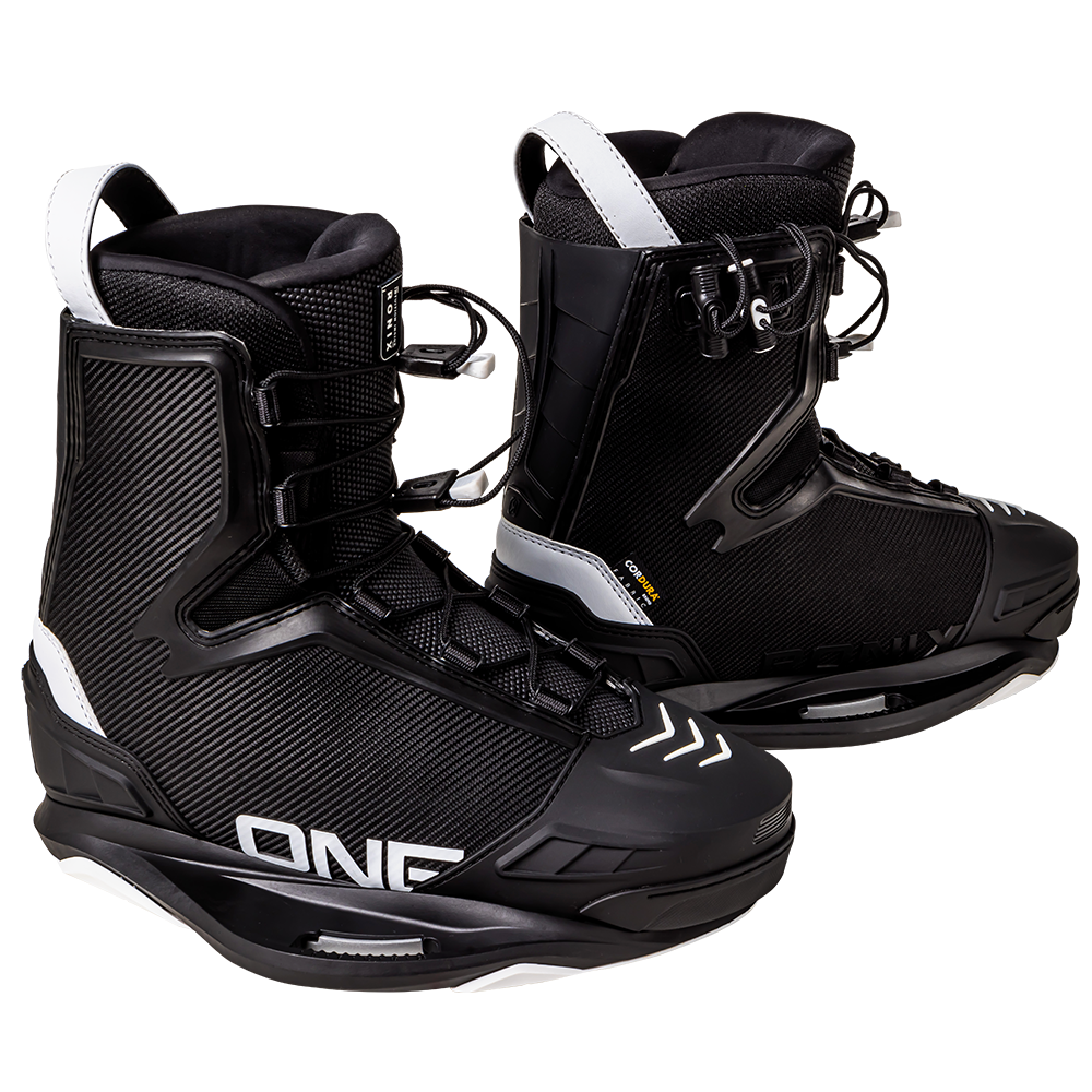 A pair of Ronix 2024 One Boots featuring an Intuition+ heat moldable liner and a Cordura ballistic nylon upper.