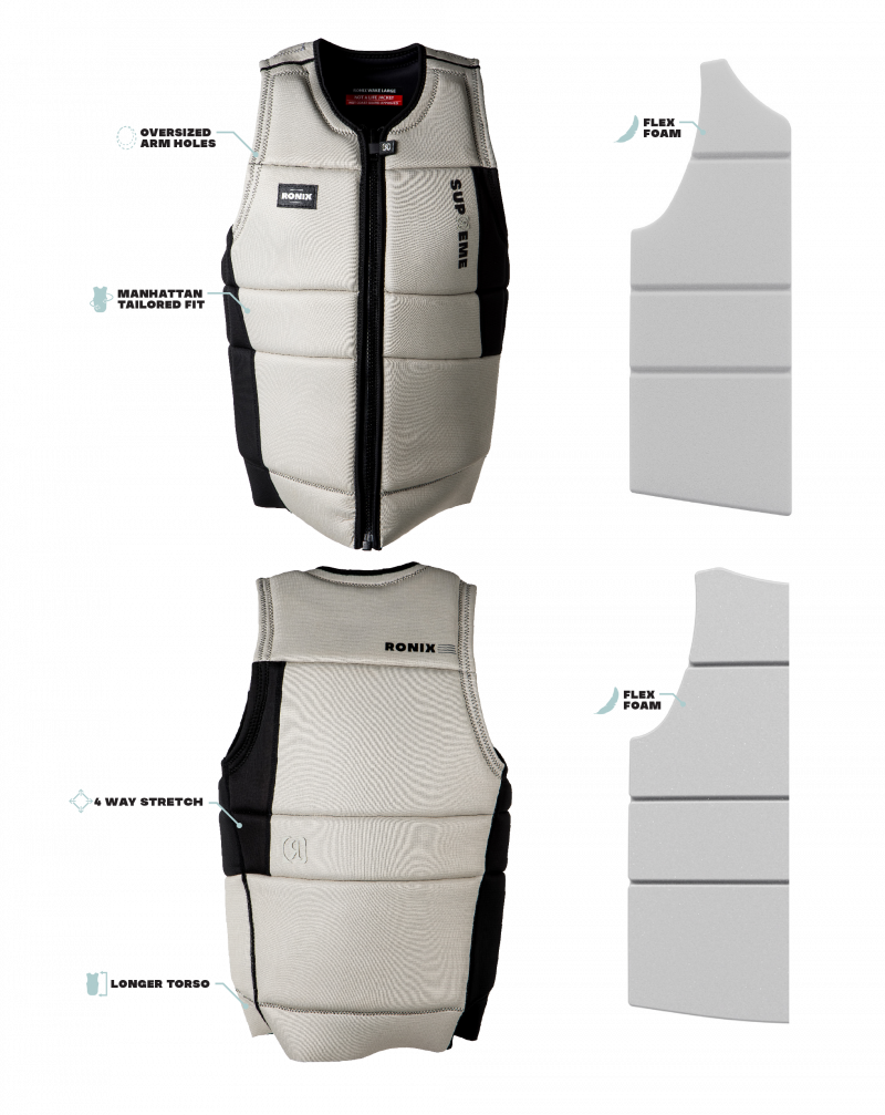 A Ronix 2024 Supreme CE Approved Impact Vest, available in various sizes for impactful fashion.