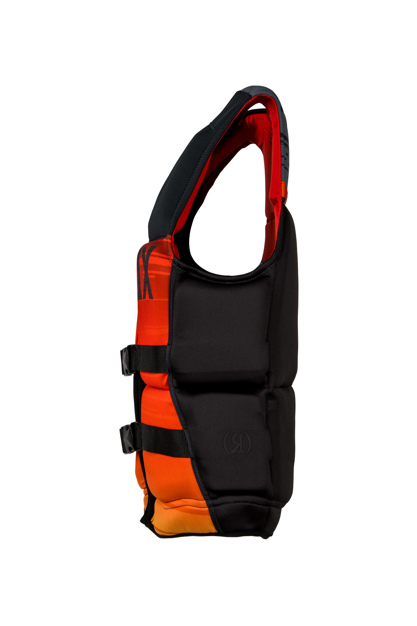 A Ronix Megacorp Capella 3.0 Men's CGA Vest with oversized arm holes on a black background.