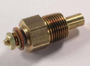 A close-up photo of the Indmar SENDER TEMP 3/8 NPT THREAD - 645003 sensor by Indmar, showing its hexagonal head and metal washer secured by a nut.