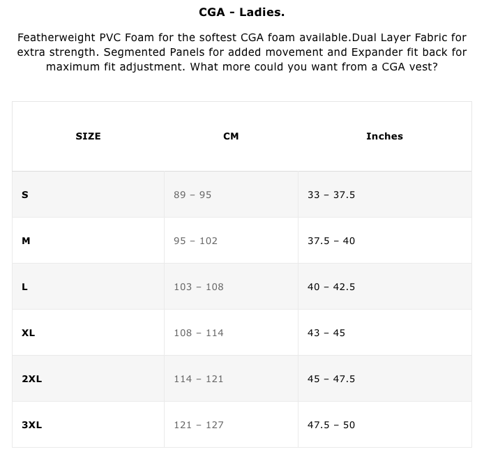 Cca women's size chart for the Follow Tact Women's CGA Jacket - Lavender by Follow Wake.