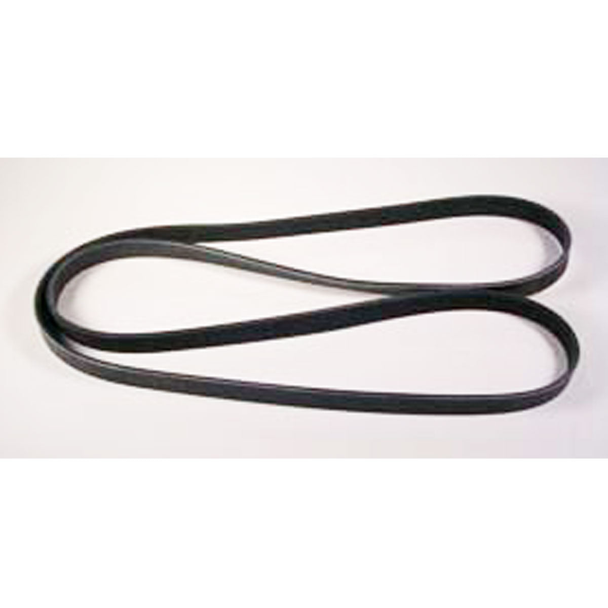 An Indmar Serpentine Belt 6.0 LT - 725031 by Indmar, black in color, is laid flat on a white surface in a loose, elongated loop shape.
