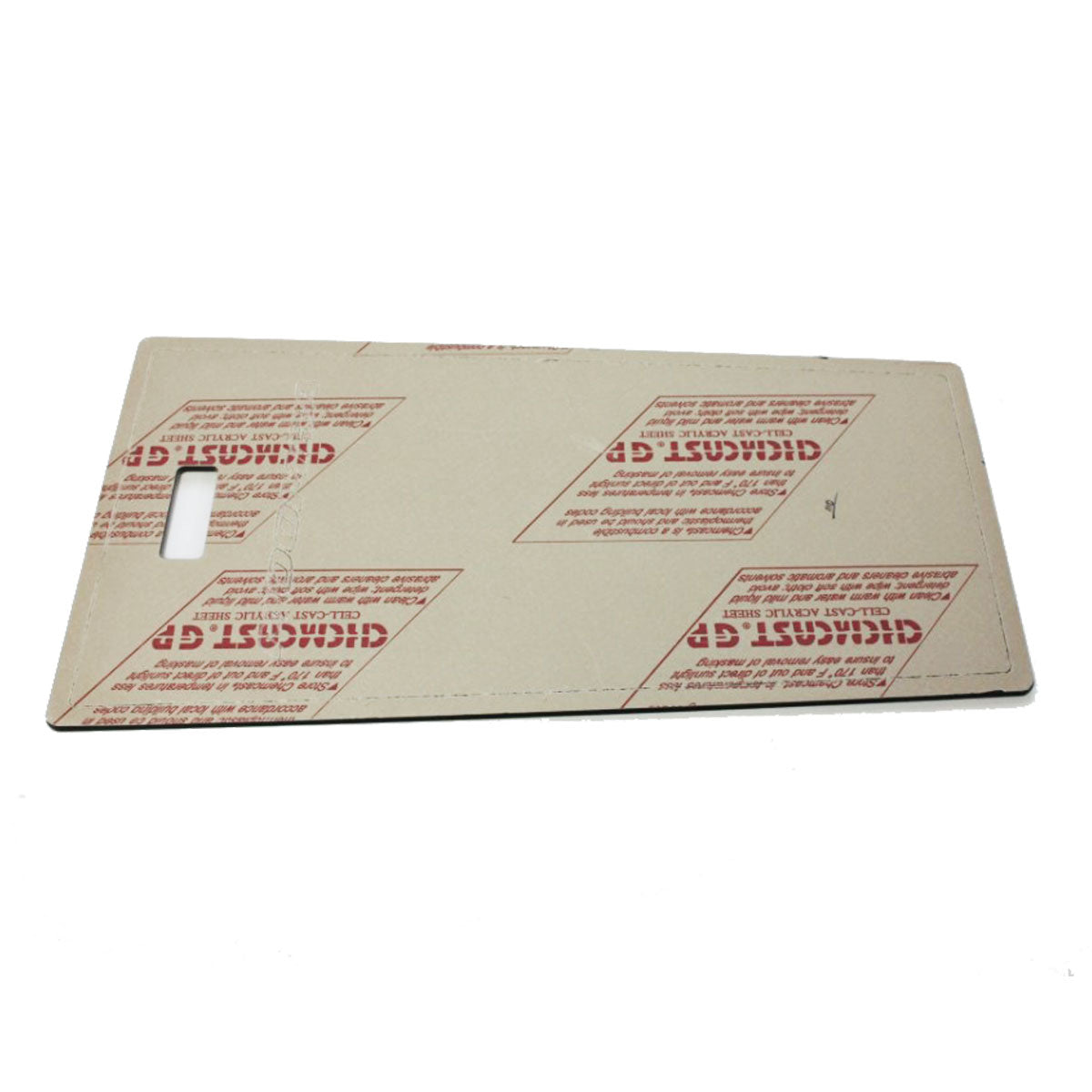 The Moomba Windscreen Grey with channels and logo (119110) features a rectangular design, cut-out handle, and protective film with red text—perfect as a universal fit windscreen for your Moomba boat.