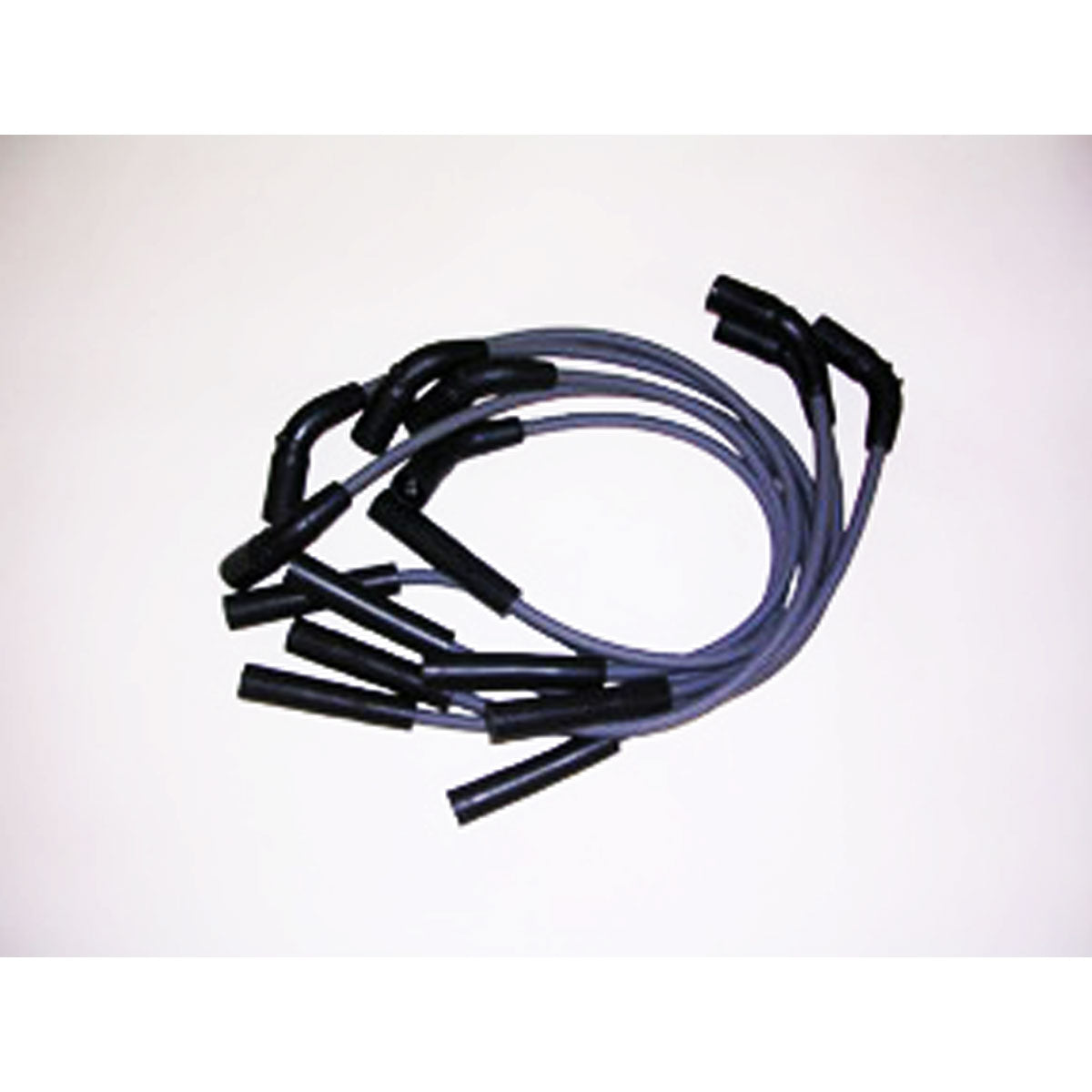 The Indmar 6.0 Liter Spark Plug Wire Set (751202) features gray ignition wires with black rubber boot connectors, coiled and displayed on a white background—perfect for Chevrolet engines.