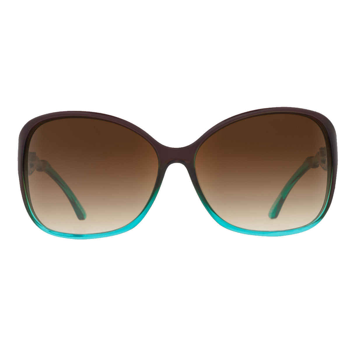 A close-up of Spy Fiona sunglasses in Mint Chip Fade with HD Plus Bronze Fade lenses, offering 100% UV protection.