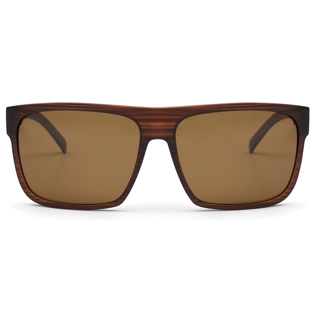 Front view of Otis After Dark sunglasses in Woodland Matte/Brown, featuring rectangular brown mineral glass lenses and a matte wood-textured frame. Arms are slightly visible, combining style with UVA/UVB protection.