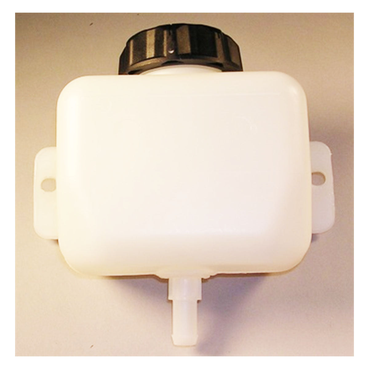 The Indmar TANK HIGH FILL INTERCOOLER (866109) is a rectangular white plastic reservoir with black screw cap and short bottom spout, designed for Supercharged 6.2L GM LSA or Ford engines. Brand: Indmar.