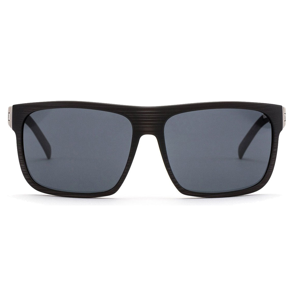Otis After Dark - Black Woodland Matte/Grey Polar sunglasses by Otis are rectangular, feature black mineral glass frames, dark grey polarized lenses with 100% UVA/UVB protection, and are displayed from the front on a white background.