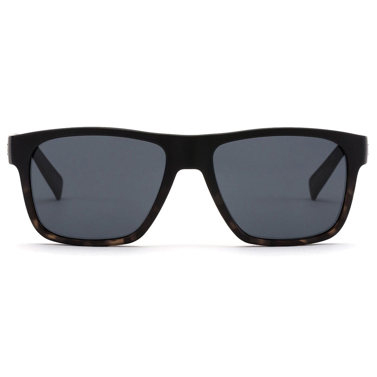 Otis Life on Mars sunglasses by Otis in Matte Black Tort/Grey Polar feature black rectangular frames made from lightweight Swiss grilamid and dark grey polarized lenses, shown front-facing against a white background.