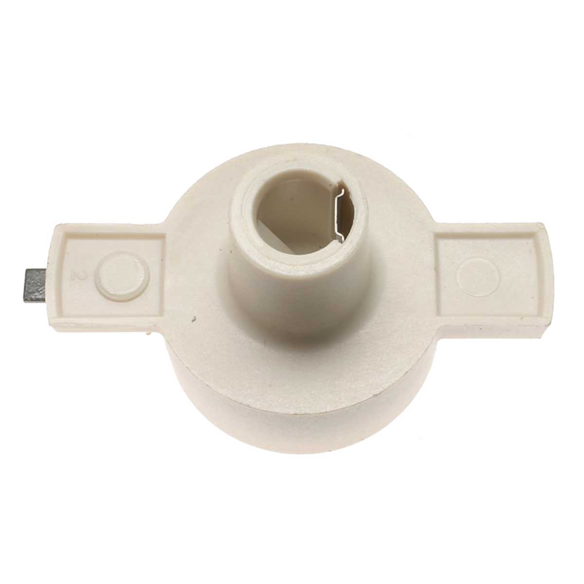 The NAPA Echlin Distributor Rotor RR250 by NAPA is a white, round plastic rotary switch knob with a central hole and two flat extensions, designed for reliable original equipment performance.