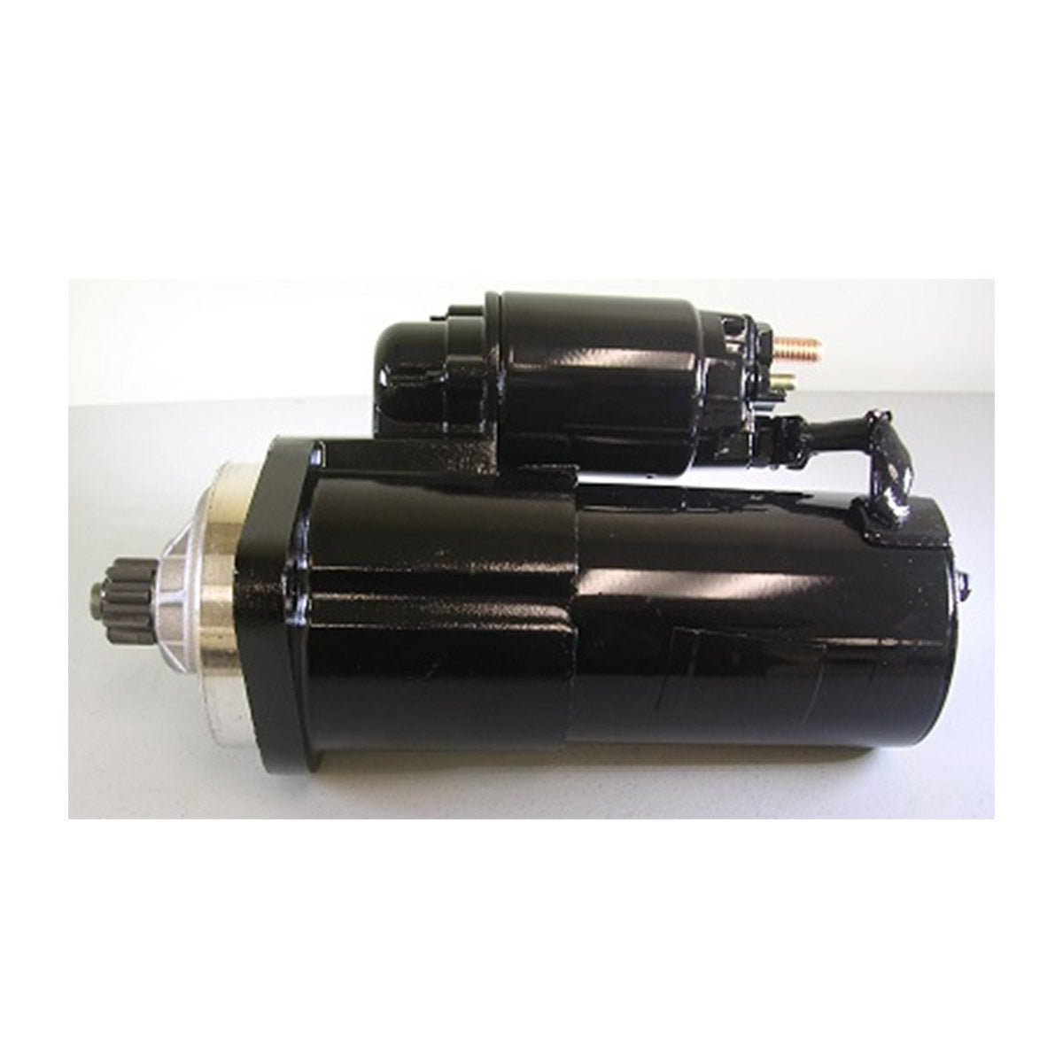 The Indmar Top Mount Starter - 573004 by Indmar is a black, 6.2L cylindrical starter motor with an attached solenoid, displayed against a plain light background.