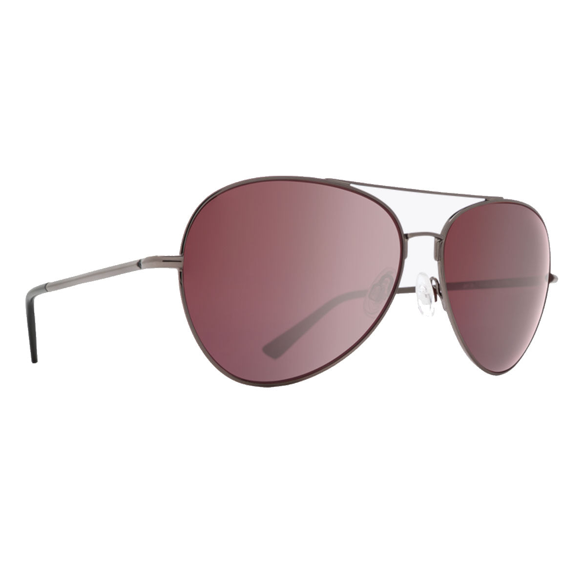 Spy Blackburn aviator sunglasses by Spy feature thin gunmetal frames and HD Plus rose polarized lenses with a silver spectra mirror, providing UV protection. Shown against a white background.