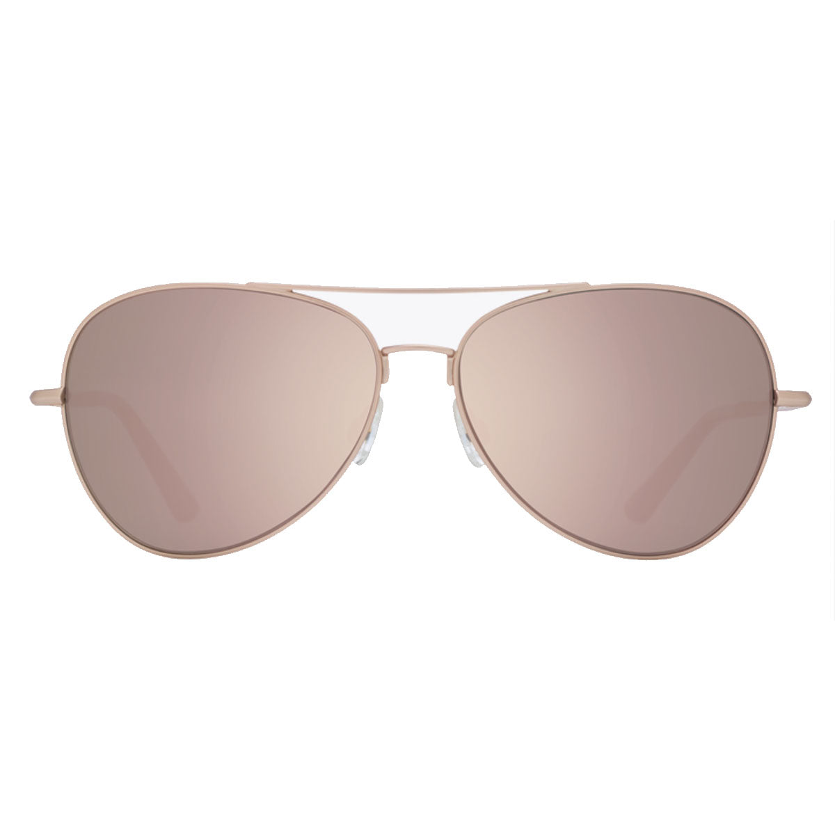 The Spy Blackburn sunglasses in Matte Rose Gold feature HD Plus Gray Green lenses with a Rose Quartz Spectra tint, shown against a white background.