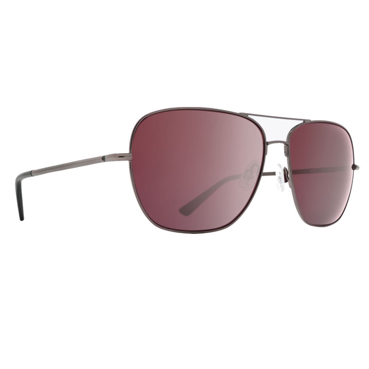 The Spy Tatlow sunglasses feature thin gunmetal frames, large rectangular HD Plus Rose lenses with Silver Spectra Mirror, slim temples with black tips, and adjustable nose pads, displayed on a white background.