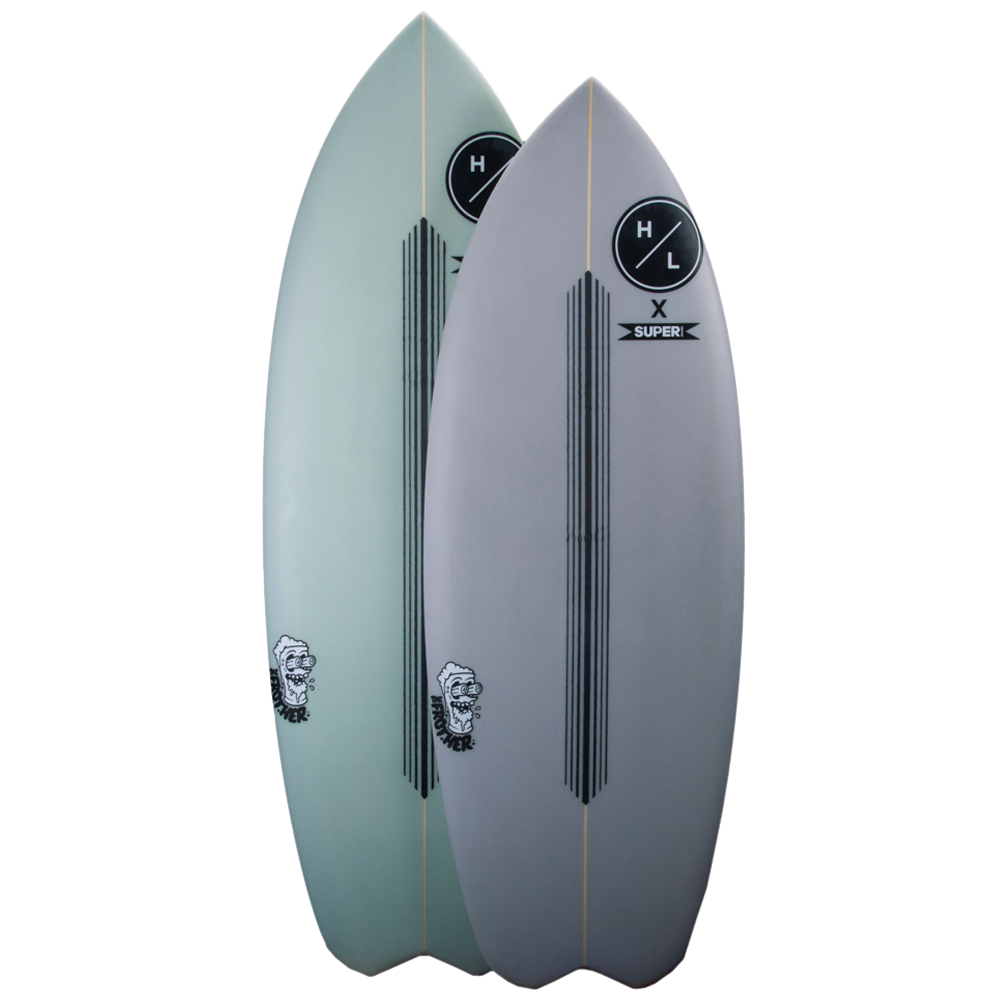 Two Hyperlite Frother Wakesurf Boards on a yellow background.
