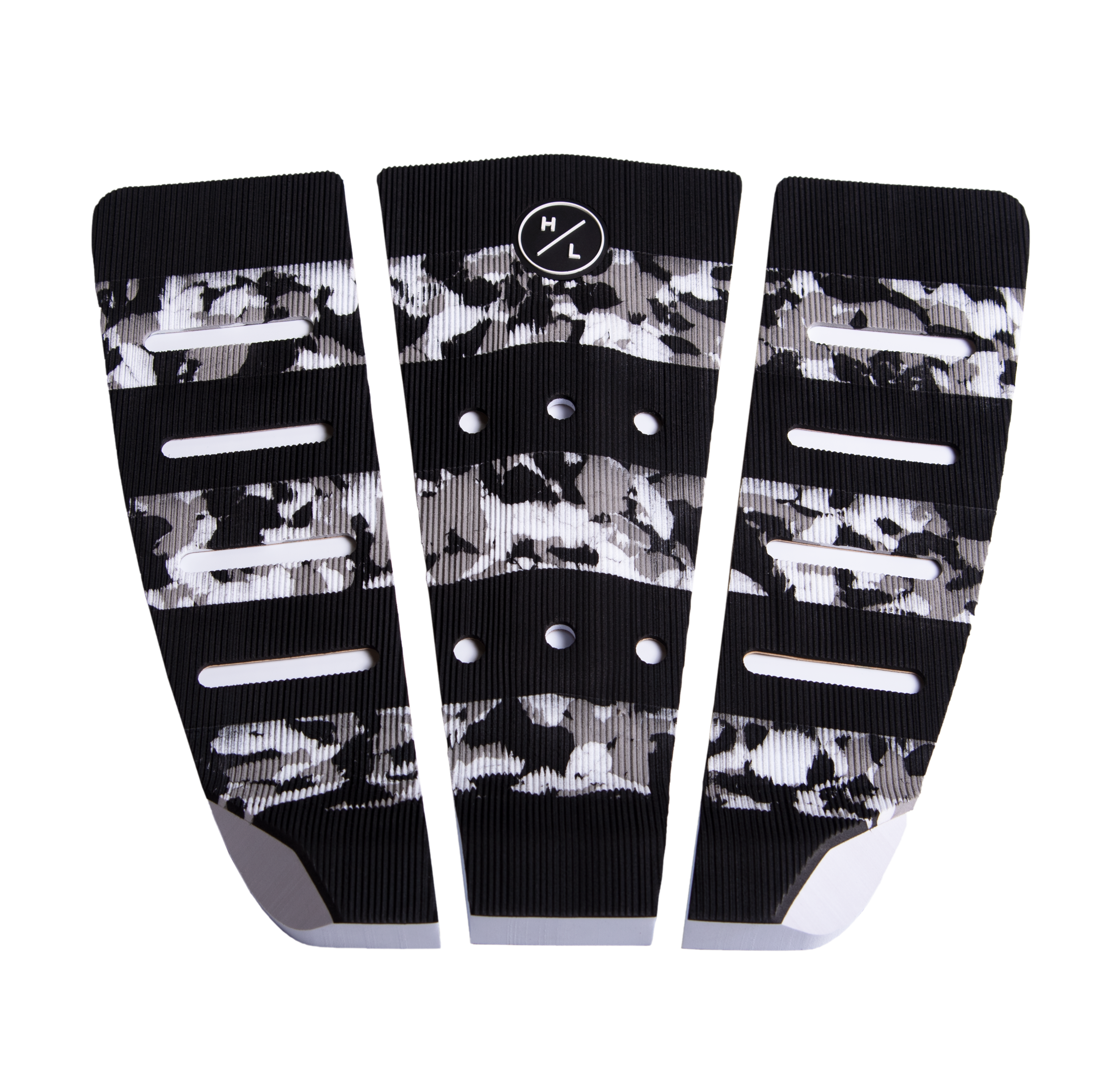 A set of black and white Hyperlite Corduroy Rear Traction Pads featuring a grippy Hyperlite Corduroy Rear Traction Pad.