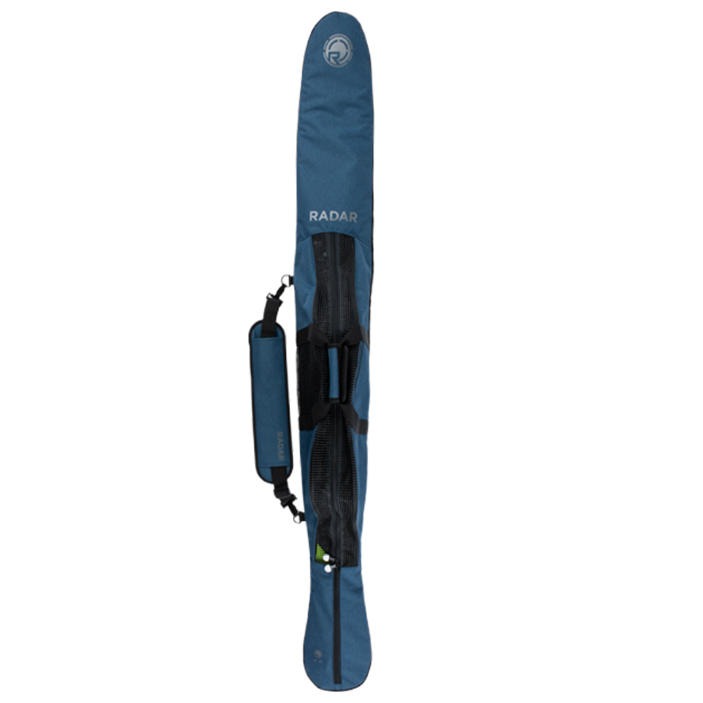 A navy Radar Padded Slalom Bag featuring a spacious oversized boot zone, complete with a shoulder strap and zipper.