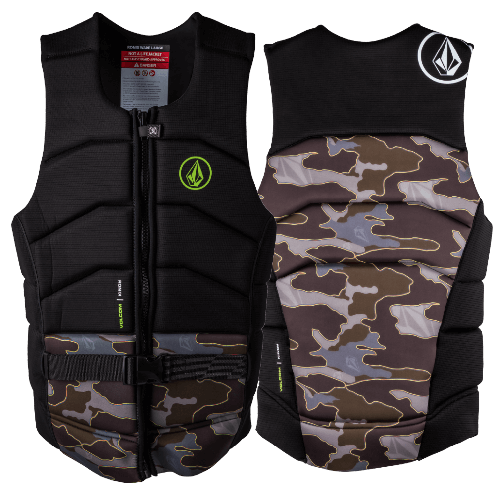 The Ronix 2022 Volcom Men's CE Impact Vest is a life vest with a stylish camo print.