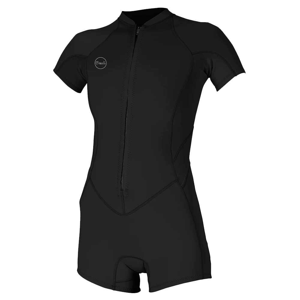 The O'Neill Women's Bahia 2/1 S/S Front Zip Spring Suit is a performance-driven women's black wetsuit with a zipper, designed for the modern athlete.
