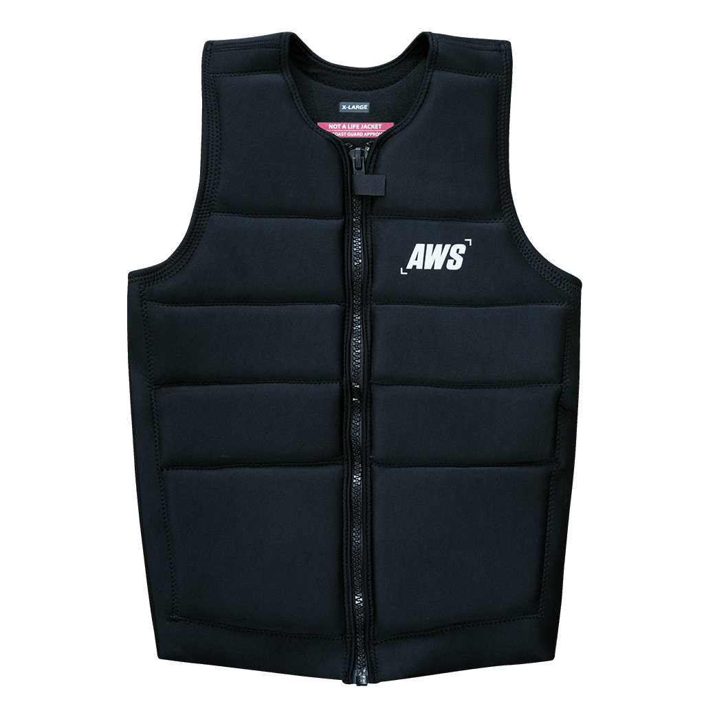 A tailored fit black vest with the word ActiveWake AWS Team Edition Comp Vest on it.
