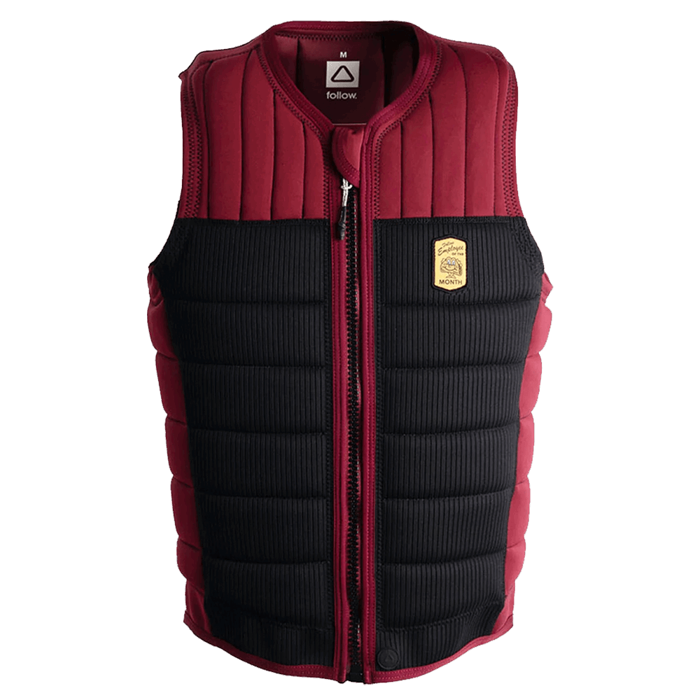 A Follow Wake Employee of the Month Men's Jacket - Black/Maroon with a logo on it, featuring a relaxed fit for optimum comfort.