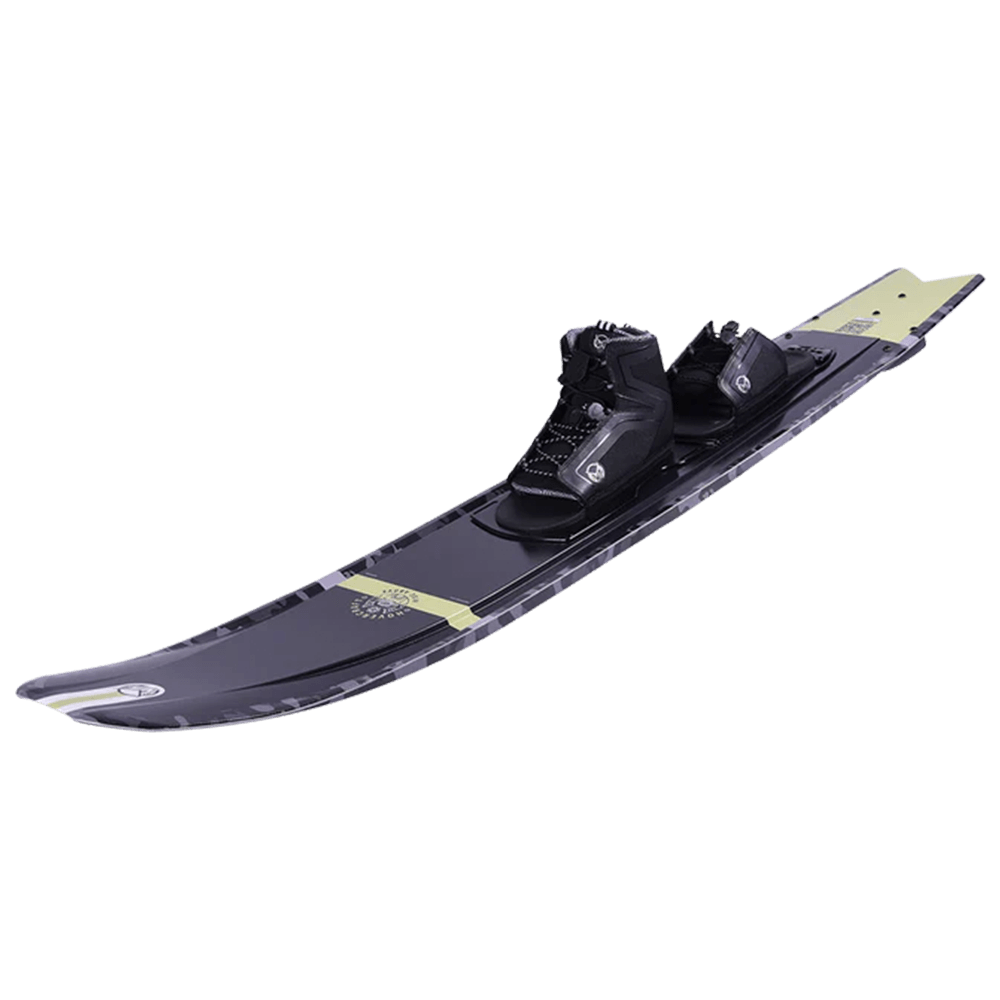 A sophisticated waterski, the HO 2025 Hovercraft with Stance 110 & ARTP in a striking Fluro Camo design, elegantly rests on a pristine white background.