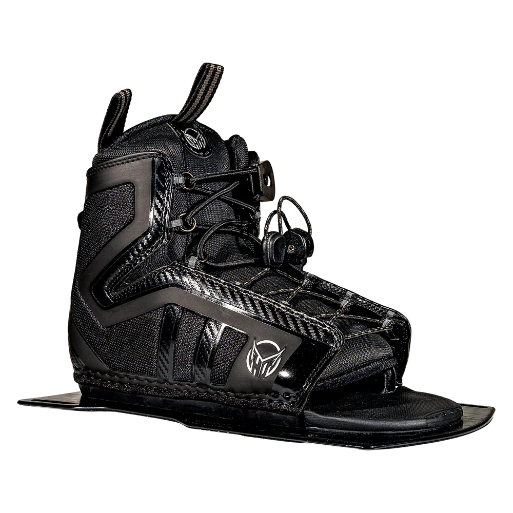 Black water ski boot with straps on a white background