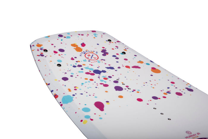 A Hyperlite 2024 Murray Girls Wakeboard with vibrant splatters of color, perfect for the Murray Girls or Shaun enthusiasts who love wakeboarding.
