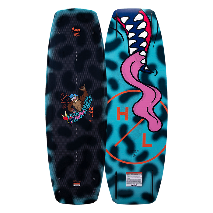 A Hyperlite 2024 Murray Jr. Wakeboard featuring a shark design in blue and pink.