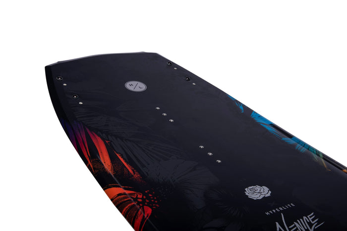 A Hyperlite 2023 Venice Wakeboard with Jinx Bindings and a Shaun Murray tropical design on it from Hyperlite.