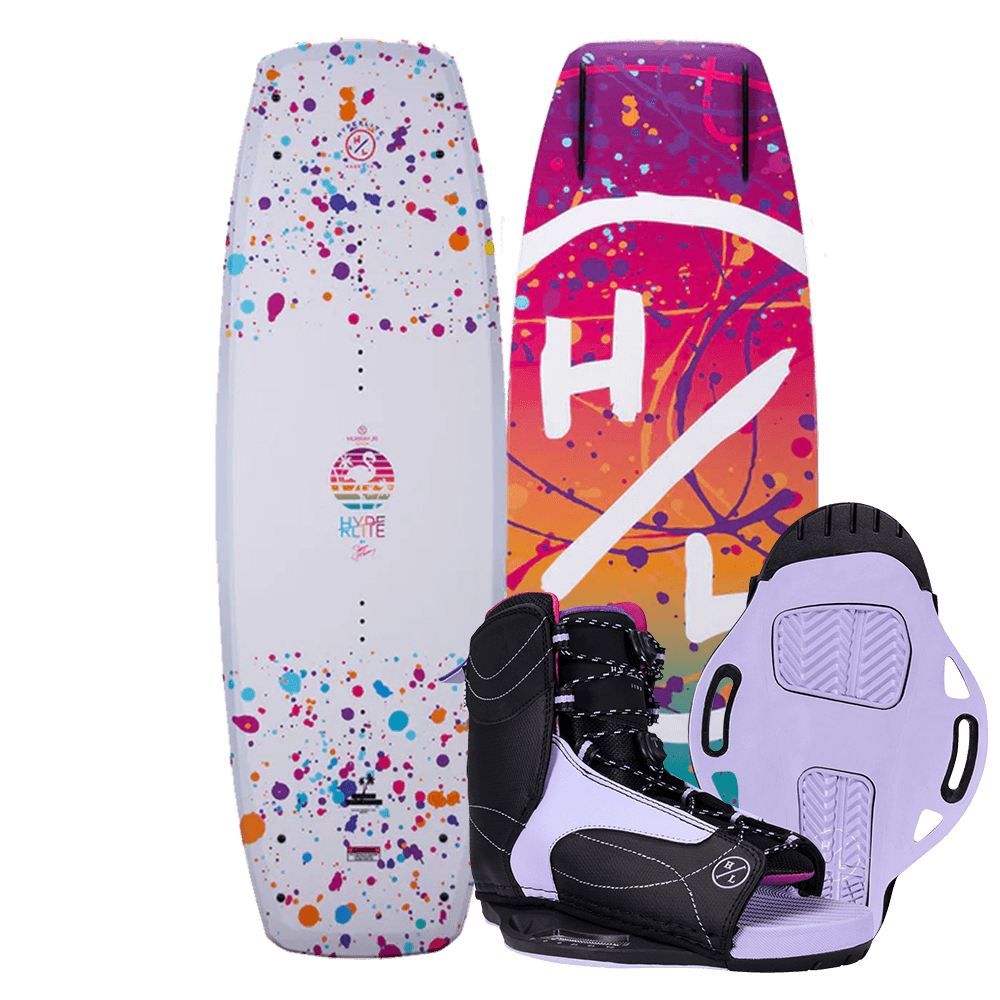 A Hyperlite 2024 Murray Girls Wakeboard with a pair of Jinx Girls Bindings for Shaun.