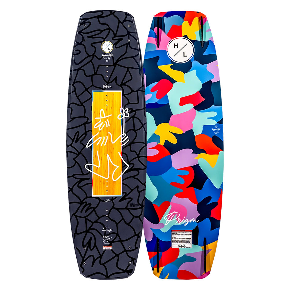 Hyperlite 2025 Prizm Women's Wakeboard Front and Base of board displayed together