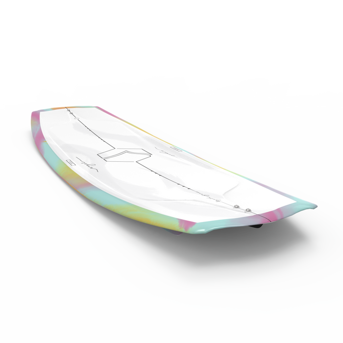 A Liquid Force 2024 Angel Wakeboard with Plush 6R Bindings in a colorful Angelfish design on it.