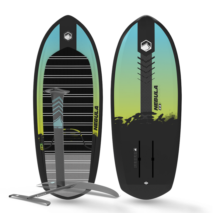 A Liquid Force stand up paddle board with a black and yellow design.