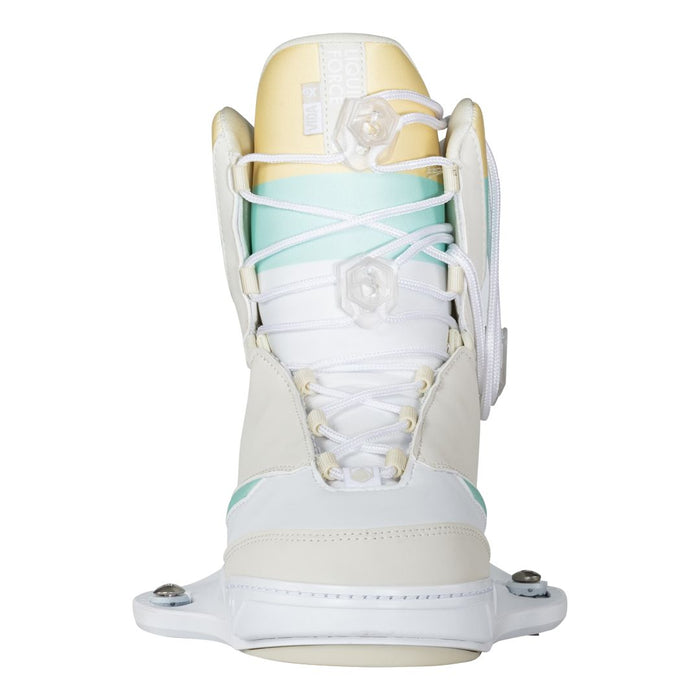 A lightweight pair of Liquid Force 2023 M.E. Aero Wakeboard | Vida 6X Bindings boots on a white background.