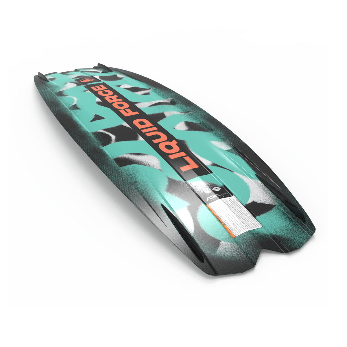 The Liquid Force 2025 Remedy Wakeboard showcases a teal and black design with LIQUID FORCE prominently displayed in red across the top, providing the ultimate riding upgrade.