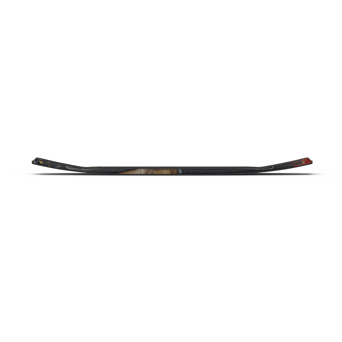 Side view of the Liquid Force 2025 Tao Wakeskate by Liquid Force, featuring a black design with intricate detailing on the shaft and a curved blade, echoing the agility required for Flip Tricks.