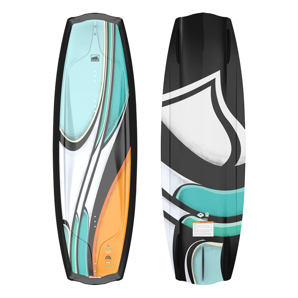 Liquid Force 2025 Trio wakeboard showing both the top of the board and base of the board.