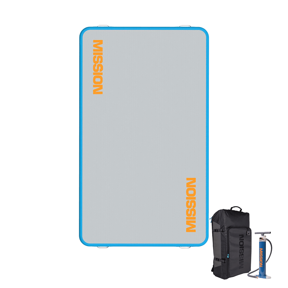 A MISSION portable floating mat with a backpack storage bag.