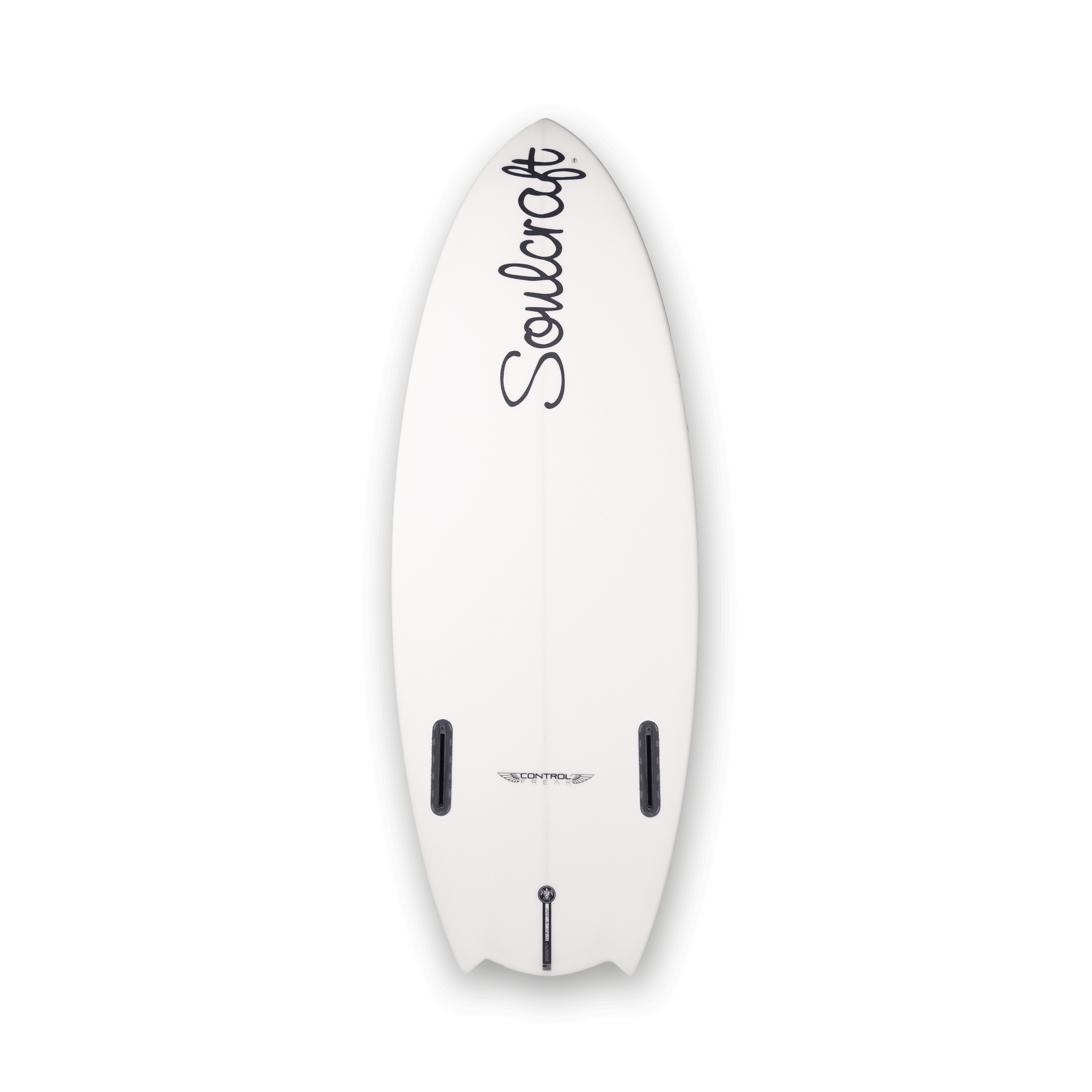 A Soulcraft Control Freak Wakesurf Board offering speed generation and control for intermediate riders on a striking black background.