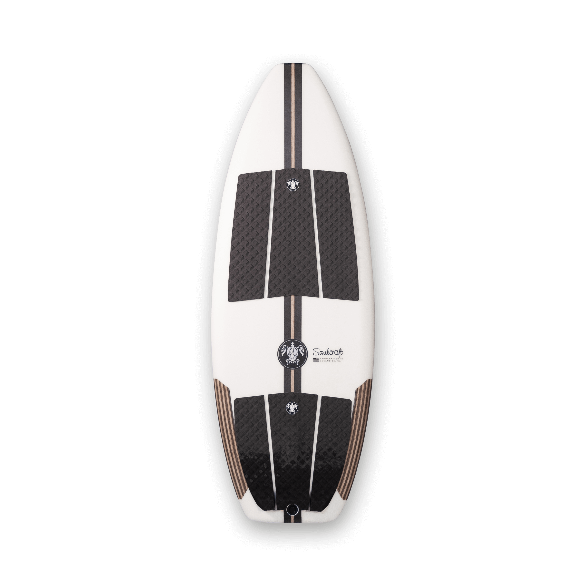 A Soulcraft M2-R wakesurf board, designed for performance, on a black background.