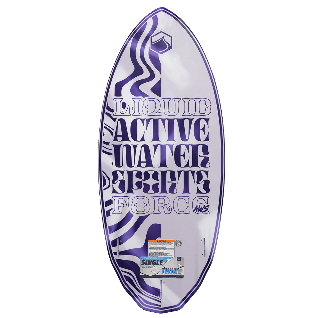 An AWS x Liquid Force 2022 Primo Wakesurf Board featuring the SEO keyword "AWS Primo" along with the words active major resorts on it.